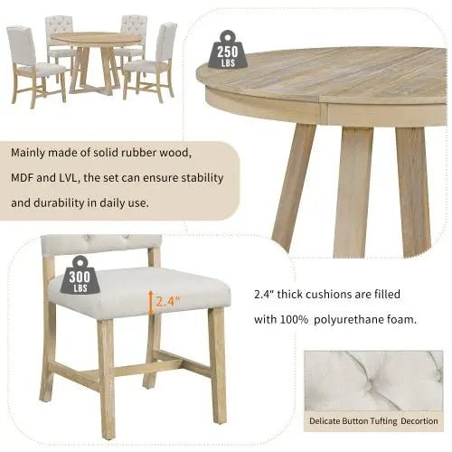 Bellemave® 58" 5 Piece Retro Functional Dining Table Set - Bellemave