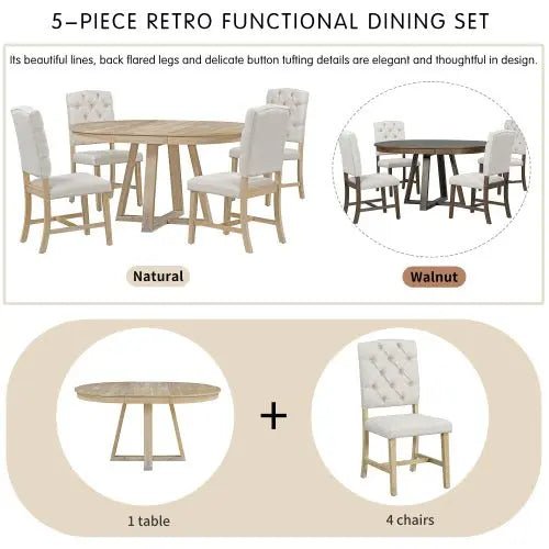 Bellemave® 58" 5 Piece Retro Functional Dining Table Set - Bellemave