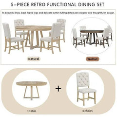 Bellemave® 58" 5 Piece Retro Functional Dining Table Set - Bellemave