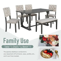 Bellemave® 60" 6 - Piece Dining Table and Chair Set with Special - shaped Legs and Foam - covered Seat Backs&Cushions - Bellemave