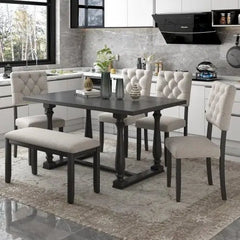 Bellemave® 60" 6 - Piece Dining Table and Chair Set with Special - shaped Legs and Foam - covered Seat Backs&Cushions - Bellemave