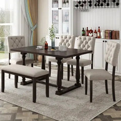 Bellemave® 60" 6 - Piece Dining Table and Chair Set with Special - shaped Legs and Foam - covered Seat Backs&Cushions - Bellemave