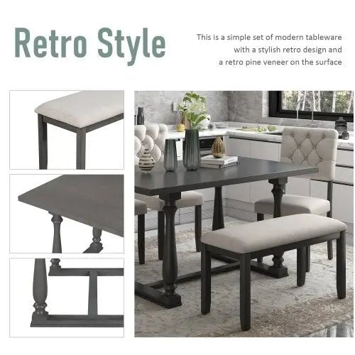 Bellemave® 60" 6 - Piece Dining Table and Chair Set with Special - shaped Legs and Foam - covered Seat Backs&Cushions - Bellemave