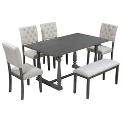 Bellemave® 60" 6 - Piece Dining Table and Chair Set with Special - shaped Legs and Foam - covered Seat Backs&Cushions - Bellemave