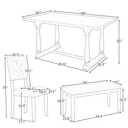 Bellemave® 60" 6 - Piece Dining Table and Chair Set with Special - shaped Legs and Foam - covered Seat Backs&Cushions - Bellemave