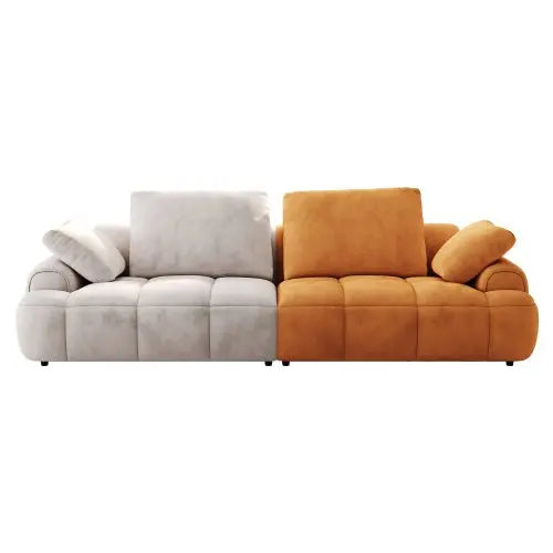 Bellemave 86.6″ Large size two Seat Sofa,Modern Upholstered,Beige paired with yellow suede fabric - Bellemave