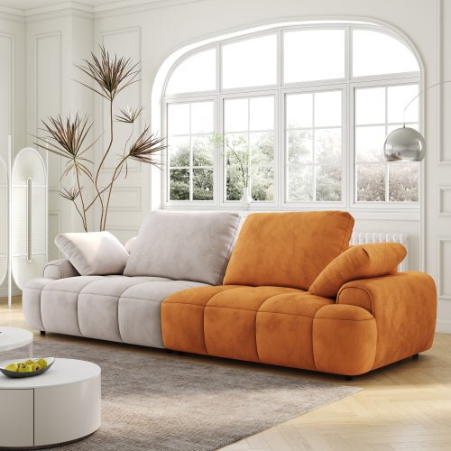Bellemave 86.6″ Large size two Seat Sofa,Modern Upholstered,Beige paired with yellow suede fabric - Bellemave