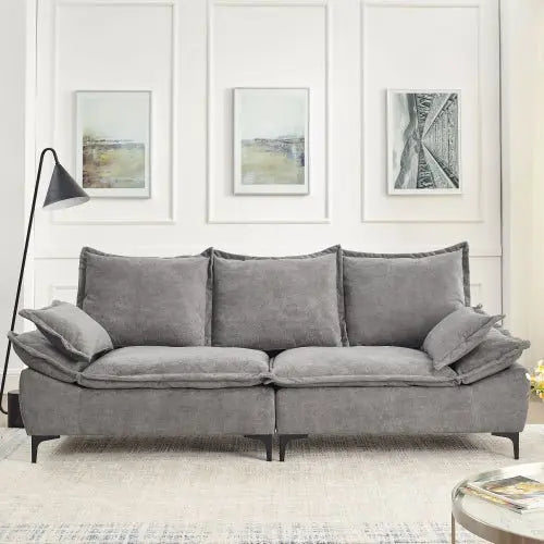 Bellemave 88.5" Length Modern Sailboat Sofa Dutch Velvet 3-Seater Sofa with Two Pillows - Bellemave