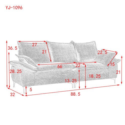 Bellemave 88.5" Length Modern Sailboat Sofa Dutch Velvet 3-Seater Sofa with Two Pillows - Bellemave