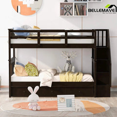 Bellemave® Bunk Bed with 3 Drawers and Stairs - Bellemave