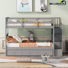 Bellemave® Bunk Bed with 3 Drawers and Stairs - Bellemave
