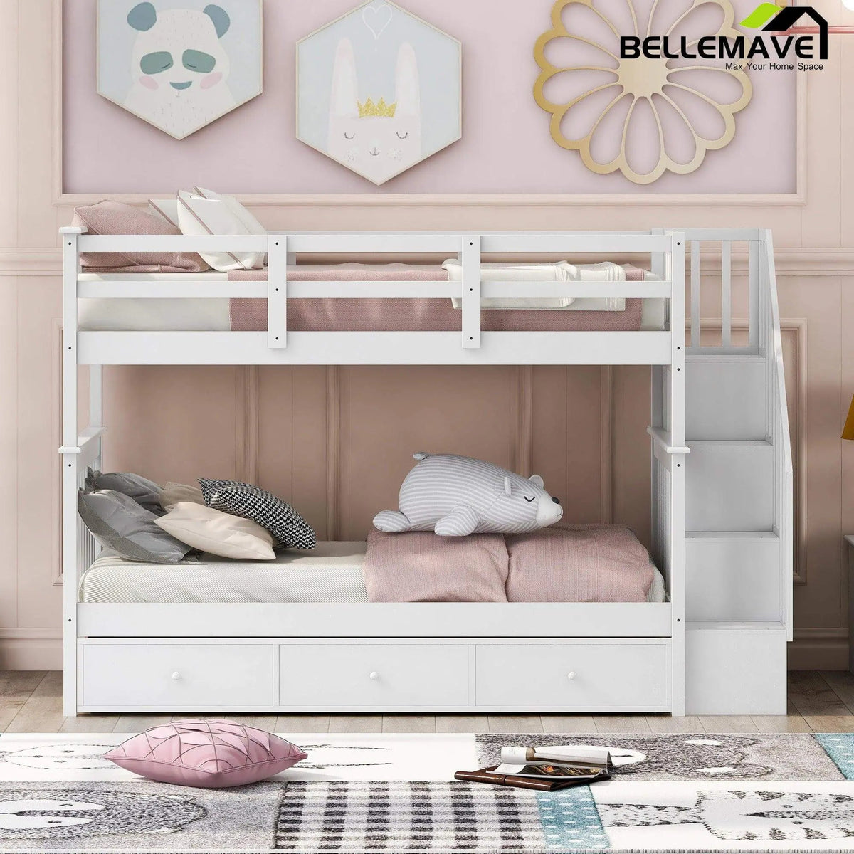 Bellemave® Bunk Bed with 3 Drawers and Stairs - Bellemave