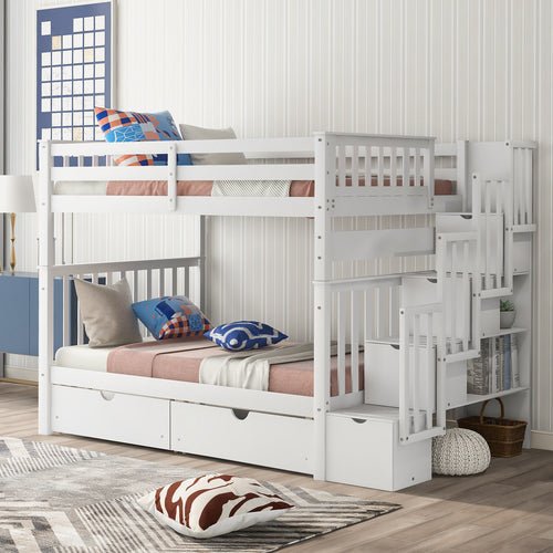 Bellemave Bunk Bed with Shelves and 6 Storage Drawers - Bellemave