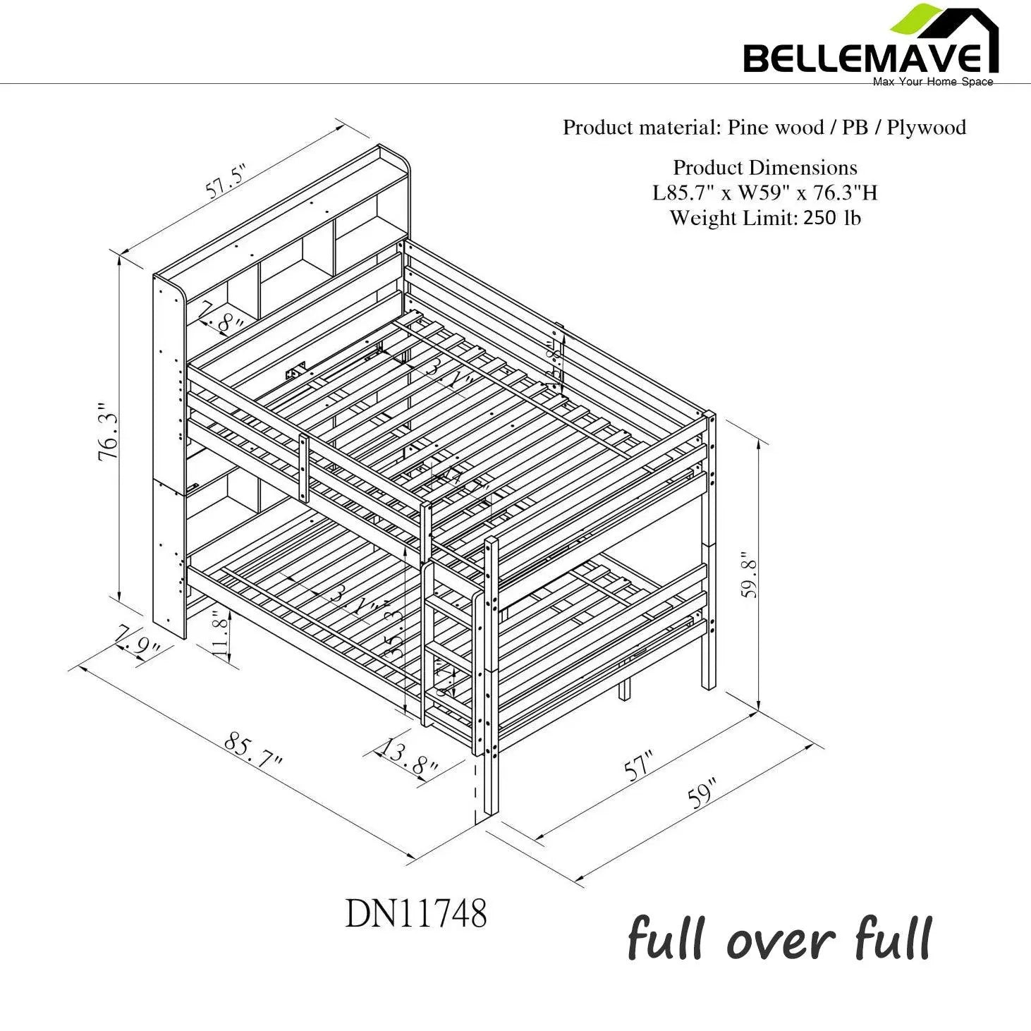 Bellemave Bunk Beds w/Bookcase Headboard - Bellemave