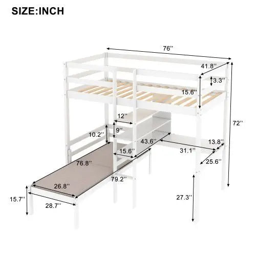 Bellemave Convertible Twin Loft Bed with L-Shape Desk,Twin Bunk Bed with Storage Shelves and Guardrail - Bellemave