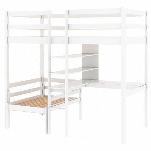 Bellemave Convertible Twin Loft Bed with L-Shape Desk,Twin Bunk Bed with Storage Shelves and Guardrail - Bellemave
