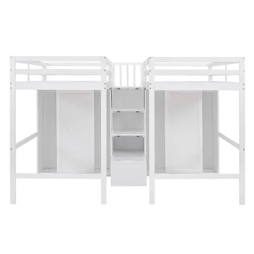 Bellemave Double Twin Loft Beds with Wardrobes and Staircase - Bellemave