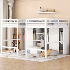 Bellemave Double Twin Loft Beds with Wardrobes and Staircase - Bellemave