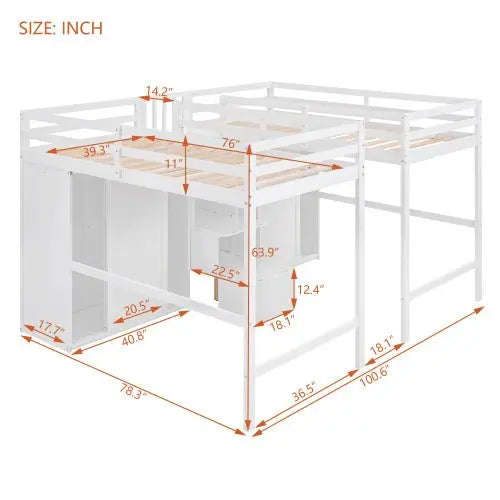 Bellemave Double Twin Loft Beds with Wardrobes and Staircase - Bellemave