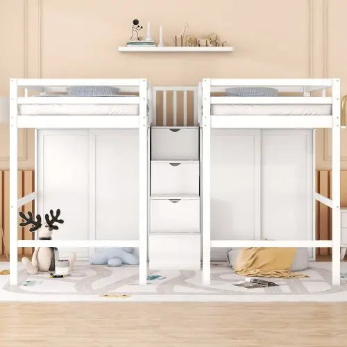 Bellemave Double Twin Loft Beds with Wardrobes and Staircase - Bellemave