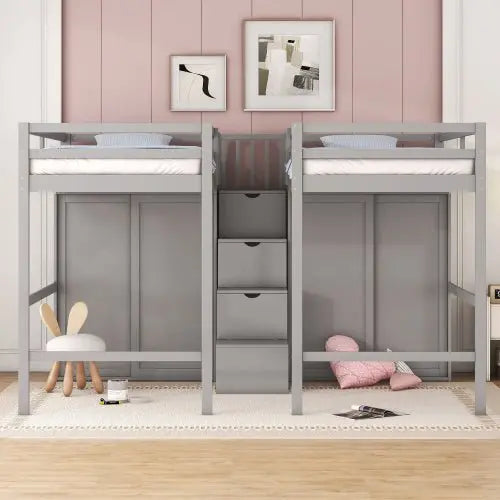 Bellemave Double Twin Loft Beds with Wardrobes and Staircase - Bellemave