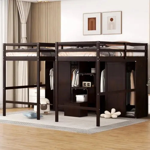 Bellemave Double Twin Loft Beds with Wardrobes and Staircase - Bellemave