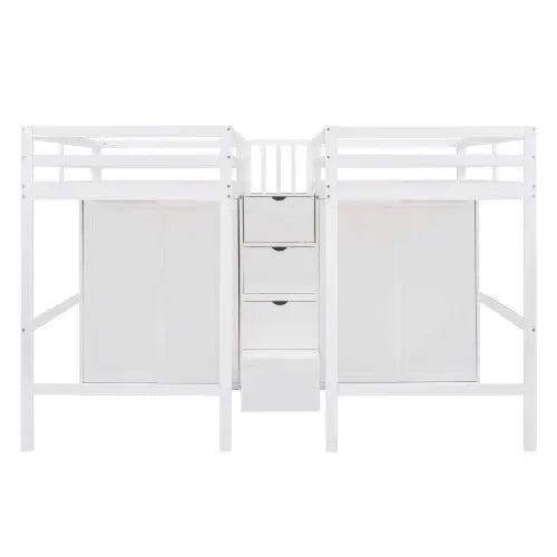 Bellemave Double Twin Loft Beds with Wardrobes and Staircase - Bellemave