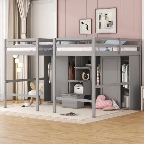 Bellemave Double Twin Loft Beds with Wardrobes and Staircase - Bellemave