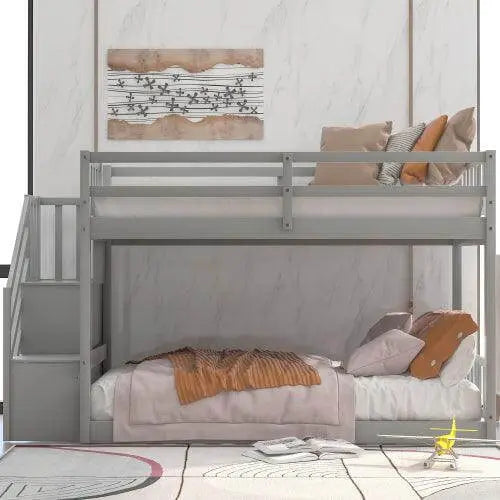 Bellemave Floor Bunk Bed, Ladder with Storage - Bellemave