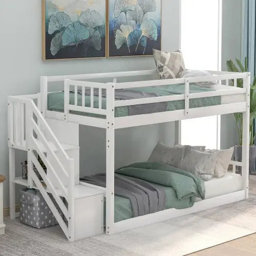 Bellemave Floor Bunk Bed, Ladder with Storage - Bellemave