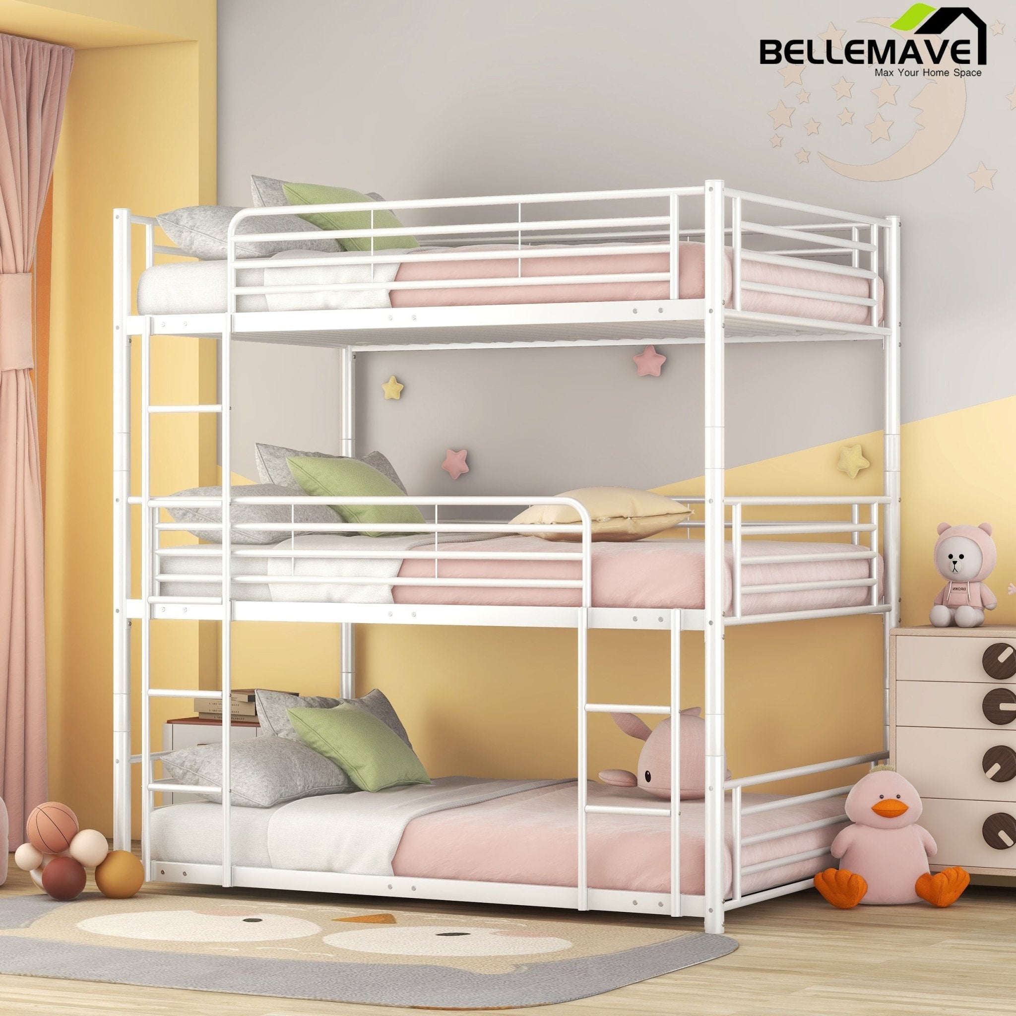 Bellemave Full-Full-Full Metal Triple Bed with Built-in Ladder - Bellemave