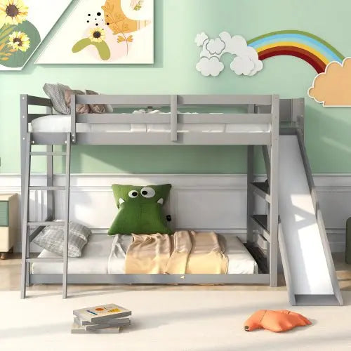 Bellemave Full over Full Bunk Bed with Ladder, Slide and Shelves - Bellemave