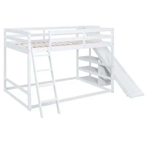 Bellemave Full over Full Bunk Bed with Ladder, Slide and Shelves - Bellemave