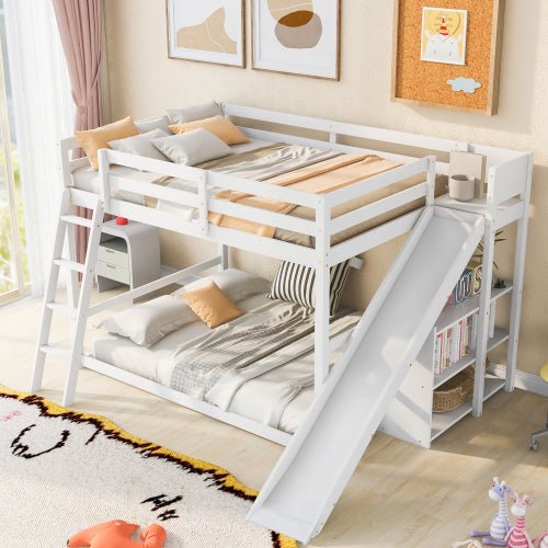 Bellemave Full over Full Bunk Bed with Ladder, Slide and Shelves - Bellemave