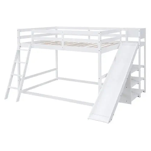 Bellemave Full over Full Bunk Bed with Ladder, Slide and Shelves - Bellemave