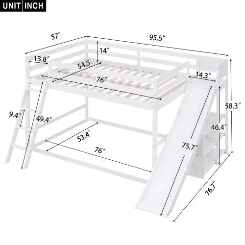 Bellemave Full over Full Bunk Bed with Ladder, Slide and Shelves - Bellemave