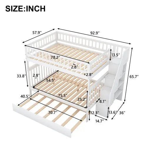 Bellemave Full over Full Bunk Bed with Trundle and Staircase - Bellemave