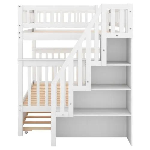 Bellemave Full over Full Bunk Bed with Trundle and Staircase - Bellemave