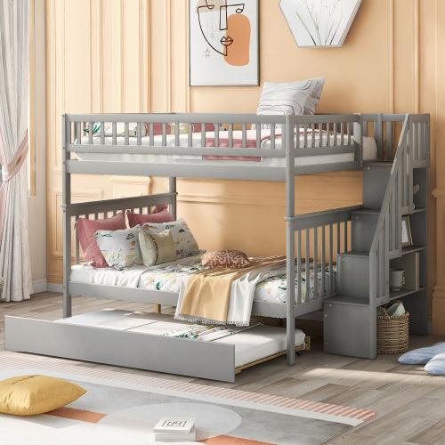Bellemave Full over Full Bunk Bed with Trundle and Staircase - Bellemave