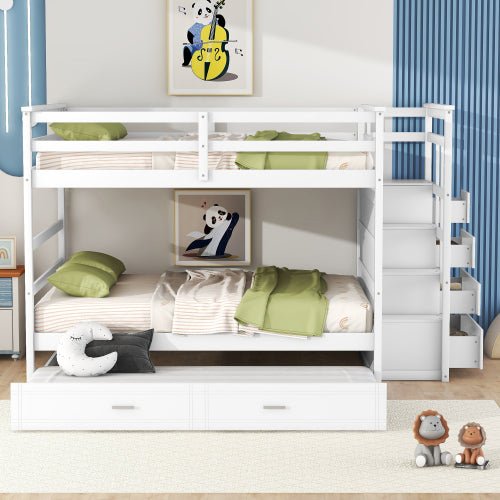 Bellemave Full Over Full Bunk Bed with Twin Size Trundle and Staircase - Bellemave