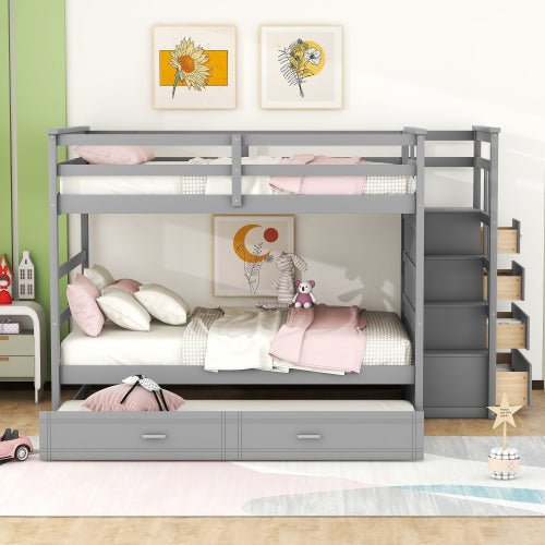 Bellemave Full Over Full Bunk Bed with Twin Size Trundle and Staircase - Bellemave