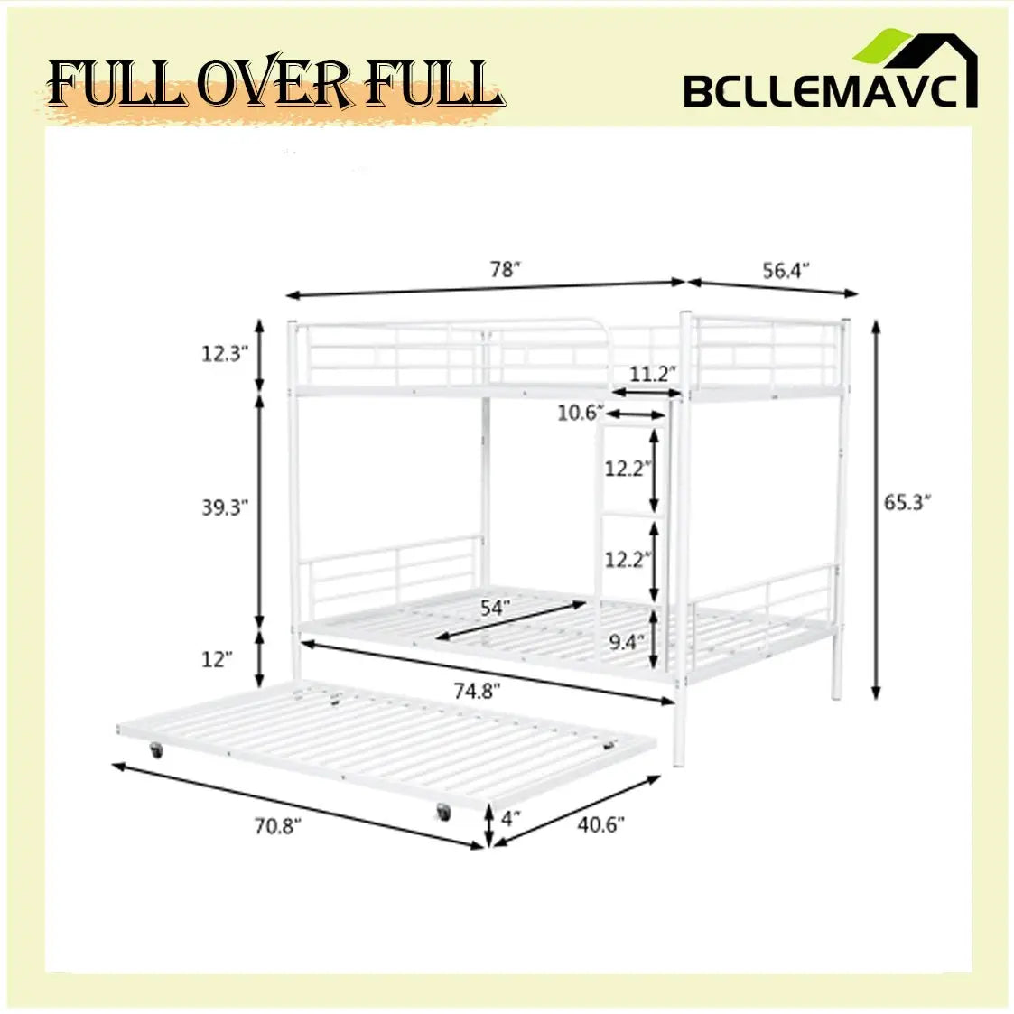 Bellemave Full Over Full Metal Bunk Bed with Trundle - Bellemave