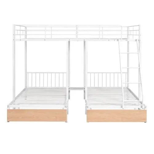 Bellemave Full Over Twin & Twin Bunk Bed, Metal Triple Bunk Bed with Drawers and Guardrails - Bellemave