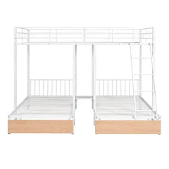 Bellemave Full Over Twin & Twin Bunk Bed, Metal Triple Bunk Bed with Drawers and Guardrails - Bellemave