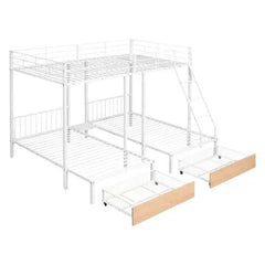 Bellemave Full Over Twin & Twin Bunk Bed, Metal Triple Bunk Bed with Drawers and Guardrails - Bellemave