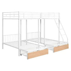 Bellemave Full Over Twin & Twin Bunk Bed, Metal Triple Bunk Bed with Drawers and Guardrails - Bellemave