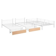 Bellemave Full Over Twin & Twin Bunk Bed, Metal Triple Bunk Bed with Drawers and Guardrails - Bellemave