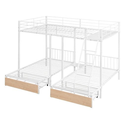 Bellemave Full Over Twin & Twin Bunk Bed, Metal Triple Bunk Bed with Drawers and Guardrails - Bellemave