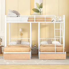 Bellemave Full Over Twin & Twin Bunk Bed, Metal Triple Bunk Bed with Drawers and Guardrails - Bellemave