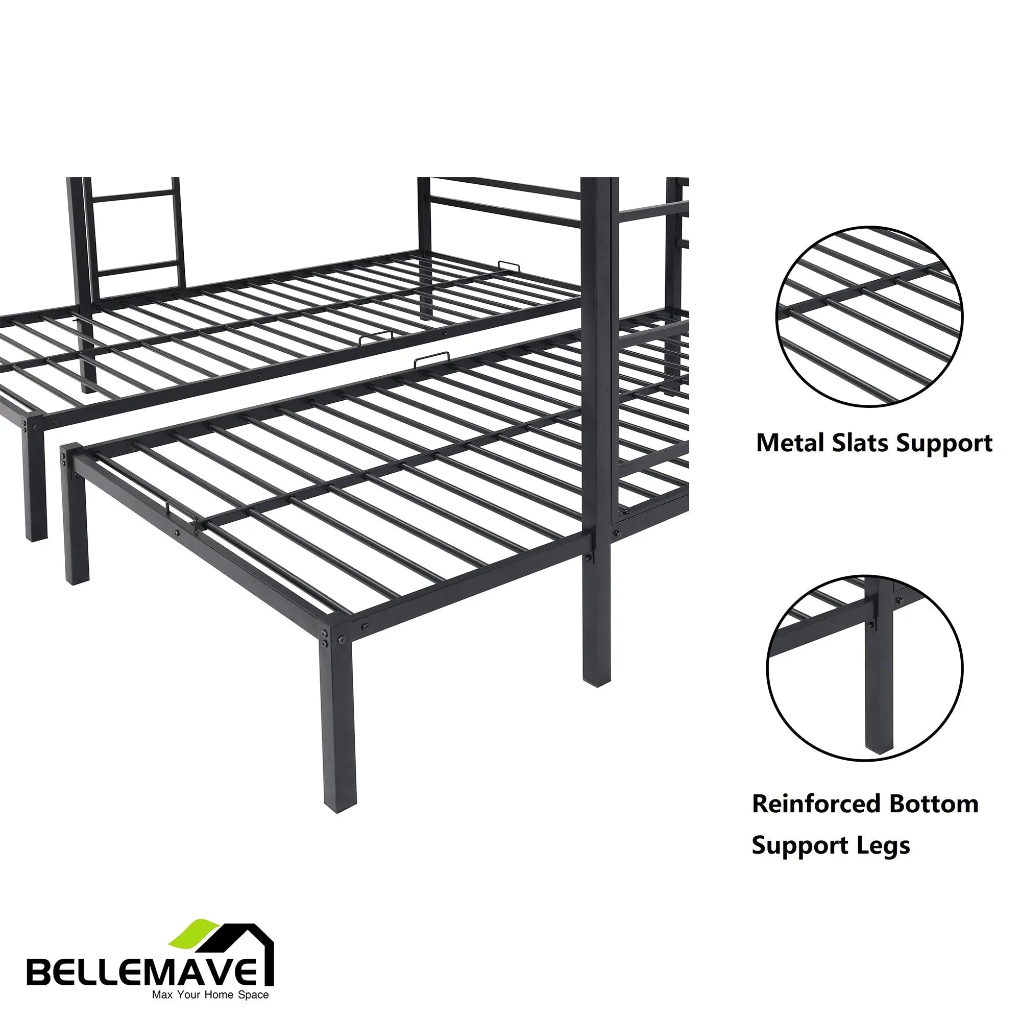 Bellemave® Full over Twin & Twin Metal Triple Bunk Bed - Bellemave